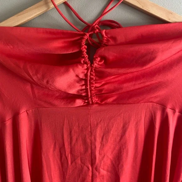 Banana Republic Women Halter Slip Dress XL T Red Poppyseed Minimalist‎ Sexy - Picture 4 of 12